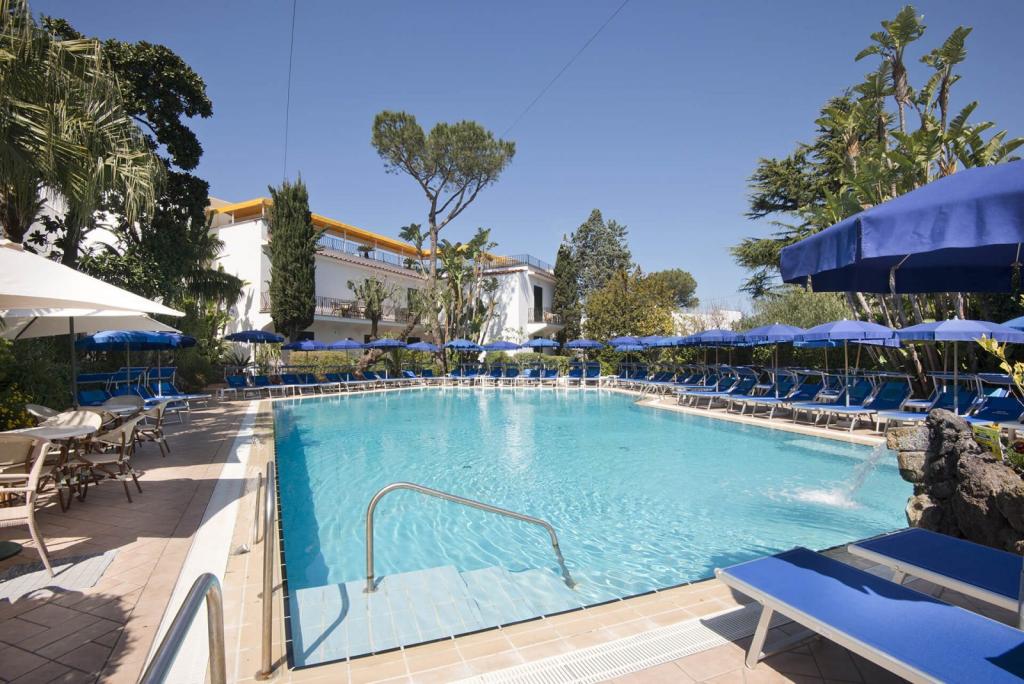 Ampia piscina con solarium a Ischia 